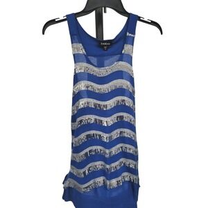 Bebe Womens Royal Blue Silver Sequin Wavy Stripe Racerback Party Tank Top XS